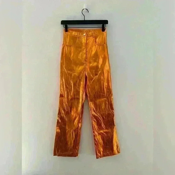 LROSEY Orange Metallic Pants - Picture 1 of 5
